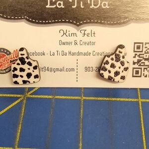 Saddlebag Black White Cow Print 0.5" Earrings